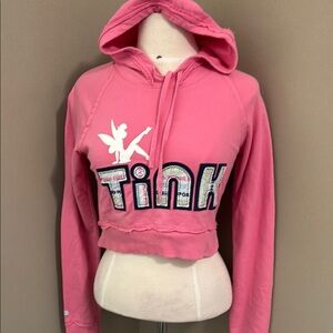 Walt Disney World Tink Cropped Sweatshirt Hoodie Pink Size XSmall